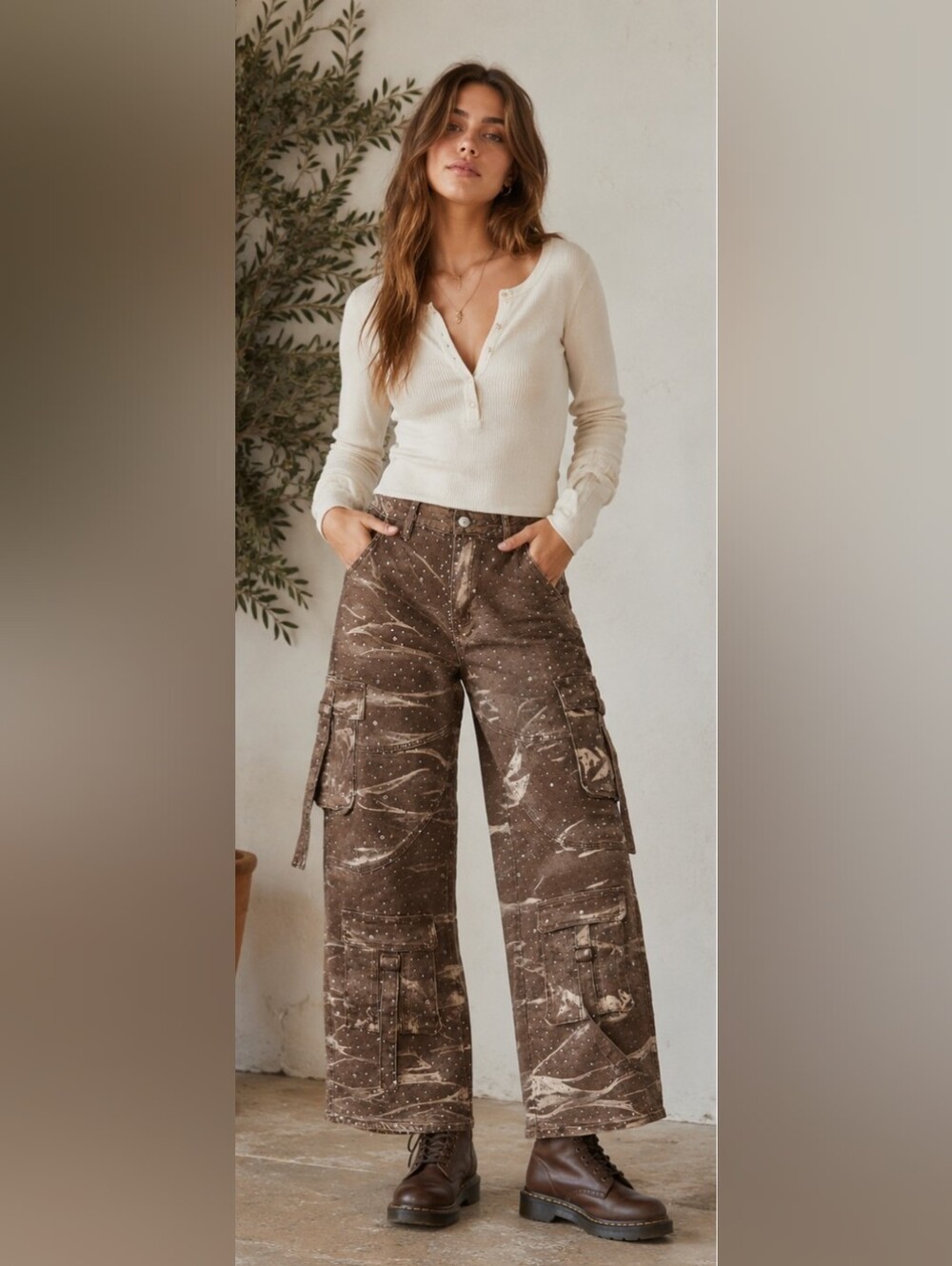 American Bazi rhinestone-embellished utility cargo pants